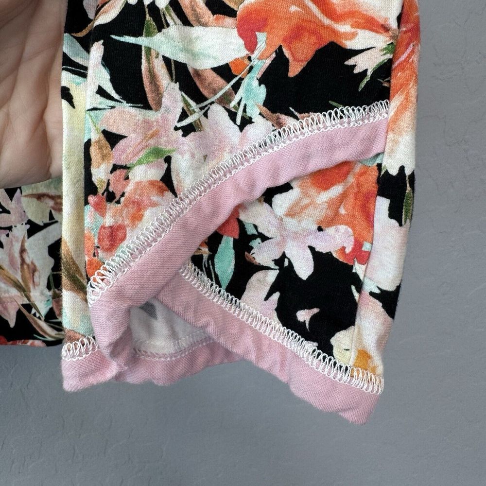 Garnet‎ Hill XLarge Black Pink Orange Floral Cotton Cross Front Long Sleeve Top - Picture 4 of 5